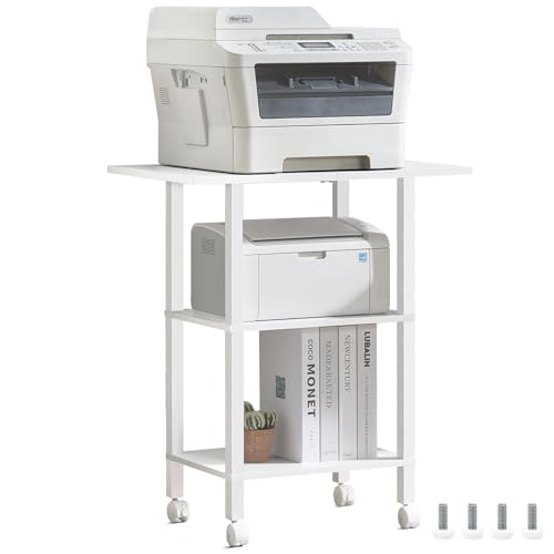YUFAM 3 Tier Home Printer Stand with Storage, White - color: White, size: 15.75"D×23.65"W×25.7"H