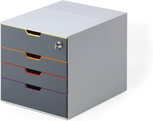 Durable Varicolor Drawer Organizer, 4 Lockable Color Coded Drawers, Gray - style: 4-Drawer with Lock
