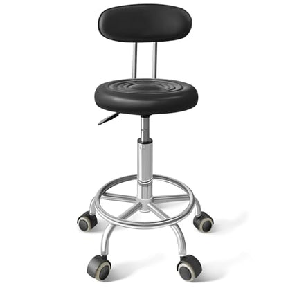 Rolling Stool with Backrest, Adjustable 360° Swivel Task Stool - color: Black
