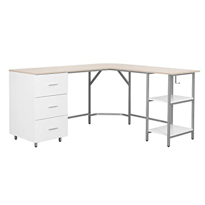 Techni Mobili 59" Two-Tone L‑Shaped Office Desk with Storage Shelves, Sand - color: Sand