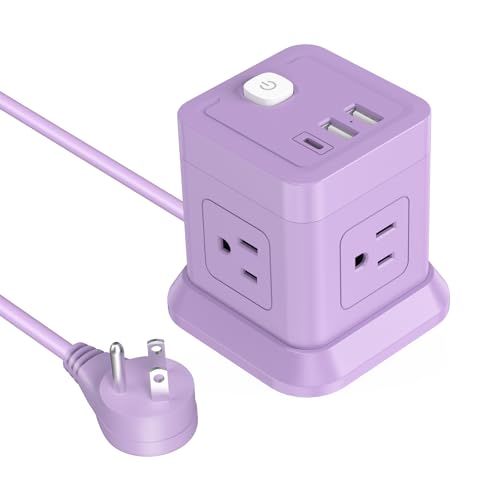 FDTEK Cube Power Strip USB C, 4 Outlets 3 USB 5 FT Extension Cord Purple | Cube Power Strip 5ft Cord with USB C Widely Spaced Outlets Space Saving for Desk Dorm Travel & Bedroom ETL Listed - color: Purple, size: 5FT