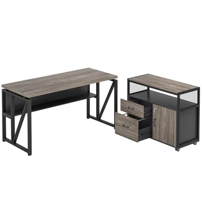 Tribesigns Grey Executive Desk with Cabinet, 55" L Shaped Computer Desk and lateral File Cabinet with Locks, 2 Piece Home Office Furniture Set for Hanging - color: Grey, size: 55 inches