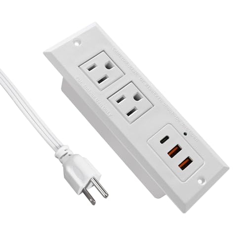 20W Recessed Power Strip USB C Fast Charge Desk Power Outlet Type C Flush Mounted Extension Power Plug for Conference Countertop Desktop Drawer Sofa ETL Listed (White) - color: White, size: 6.56 ft