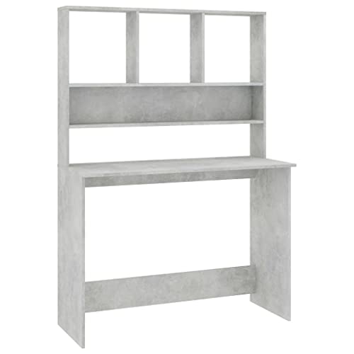 Desk with Shelves, 43.3x17.7x61.8 Inch Engineered Wood Desk, Vertical Storage for Small Spaces, Organize Folders Documents and PC Equipment - color: Concrete Gray