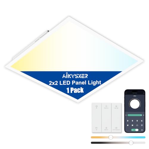 AIKVSXER 2x2 LED Flat Panel Light with Wireless Switch & App Control 1Pack | 50W 5500LM ,3000K-6500K,Night Light Mode,10-100% Dimmable,Recessed 2x2 LED Drop Ceiling Light for Office Home & Schools