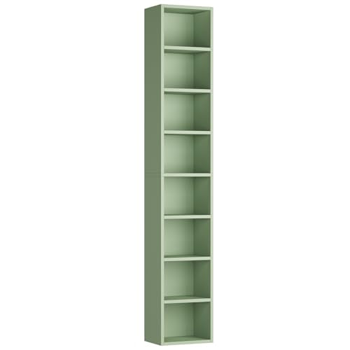 FOTOSOK Bookshelf Bookcase 8-Tier Narrow Bookshelf Tall CD Media Tower Rack | 11.6 X 9.3 X 70.9 Bookshelf, Tall Narrow Slim Skinny Display Bookcase with Cube Storage and 4 Adjustable Shelves, Green - color: Green