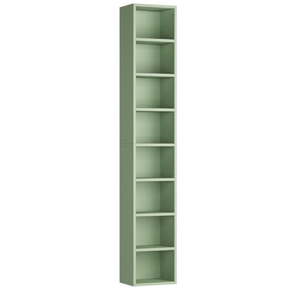 FOTOSOK Bookshelf Bookcase 8-Tier Narrow Bookshelf Tall CD Media Tower Rack | 11.6 X 9.3 X 70.9 Bookshelf, Tall Narrow Slim Skinny Display Bookcase with Cube Storage and 4 Adjustable Shelves, Green - color: Green