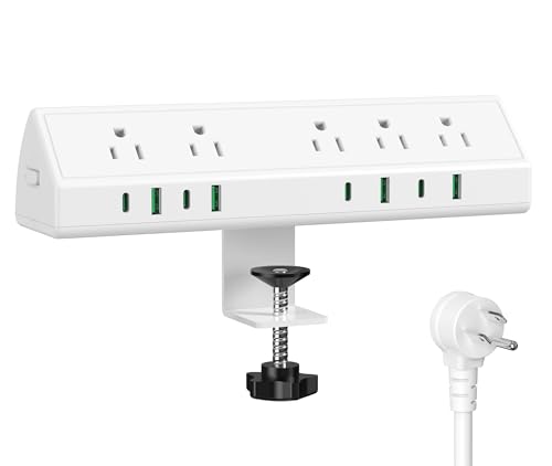 Jgstkcity Desk Clamp Power Strip USB C 45W,1200J Surge Protector | 4 USB-C,Edge Mount,1875W Extension Cord,15A Switch,ETL Listed,Office,Gaming,Dorm - color: White, size: 6 FT