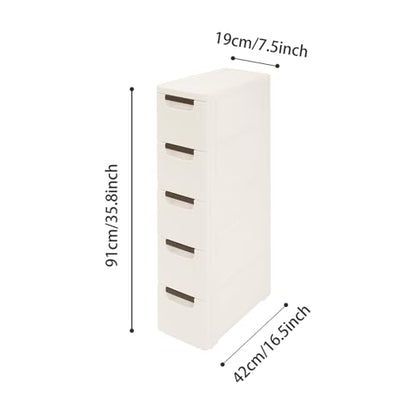 5 Drawer Narrow Storage Cabinet, 5 Tiers Slim Bathroom Storage Cabinet, 16.5" L X 7.5" W X 35.8" H Slim Rolling Cart for Living Room, Kitchen, Bathroom, Office - size: 5 Tiers