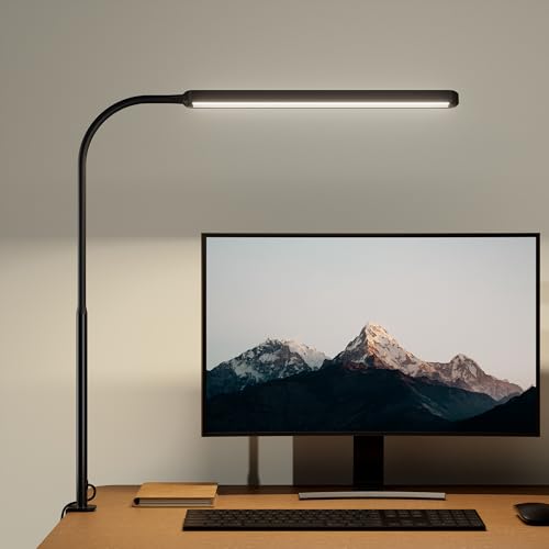 SUPERDANNY Eye-Caring LED Desk Lamp Work Lamp Office Lamp with Side Clamp - color: Black, size: Clamp Mount