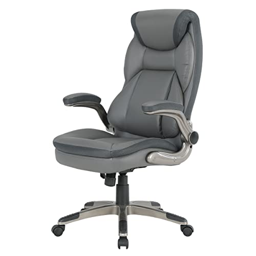 Office Star ECH Series Executive Bonded Leather Office Chair with Lumbar Support and Padded Height Adjustable Arms, Charcoal with Titanium Coated Nylon Base - color: Charcoal With Titanium Coated Nylon Base