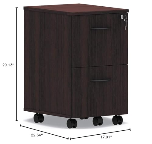 Alera Alera Valencia Series Mobile Pedestal, Left Or Right, 2 Legal/Letter-Size File Drawers, Mahogany, 15.38" X 20" X 26.63"