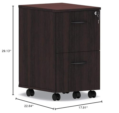 Alera Alera Valencia Series Mobile Pedestal, Left Or Right, 2 Legal/Letter-Size File Drawers, Mahogany, 15.38" X 20" X 26.63"