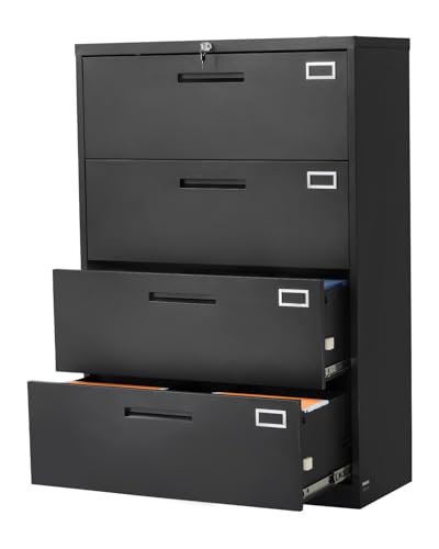 VEVOR 4 Drawers Metal File Cabinet, Vertical Filing Cabinet with Lock and Adjustable Hanging Rod, Tall Filing Storage Cabinets for Home and Office Fit Letter, A4, Legal Size File, Easy Assembly, Black