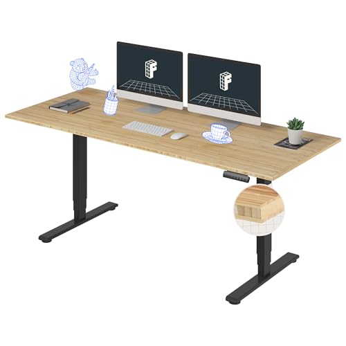 FlexiSpot E6 Bamboo 3-Stage Dual Motor 72 x 30 Electric Standing Desk Sit Stand Up Desk, Holds 220 lbs, Adjustable Height w/ Memory Presets, Solid Bamboo Desktop & Black Frame, Ships in 2 Boxes - color: Black Frame+top, size: 72"x30" Bamboo Whole-piece