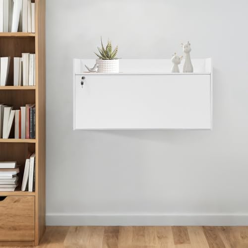Wall Mounted Foldable Desk Cabinet, 31.5" Floating Desk with Storage, Space Saving Wall-Mounted Workstation for Home Office