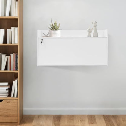 Wall Mounted Foldable Desk Cabinet, 31.5" Floating Desk with Storage, Space Saving Wall-Mounted Workstation for Home Office