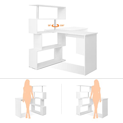 Mondeer 41.7" L-Shaped Desk with 4-Tier Shelves for Home Office, White - color: White