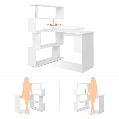 Mondeer 41.7" L-Shaped Desk with 4-Tier Shelves for Home Office, White - color: White