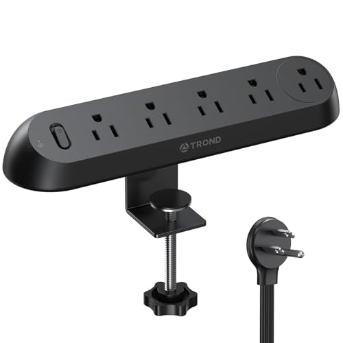 TROND Power Strip Desk Clamp, Flat Plug 6ft Cord, 1700J, ETL Listed | Surge Protector Power Strip with 5 AC Outlets, Fits 1.97 inch Tabletop Edge, for Home Office Desk Accessories, Black - color: Black, size: 6FT (5 Outlets & 0 USB Ports)