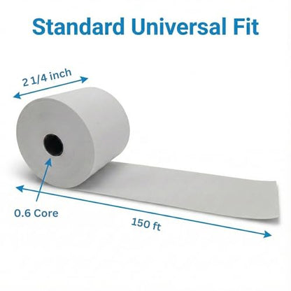 2 1/4" x 150' White Adding Machine Paper Rolls – One Ply Register/Calculator/10-Key Paper for Printing Calculators and Registers – 16 Rolls