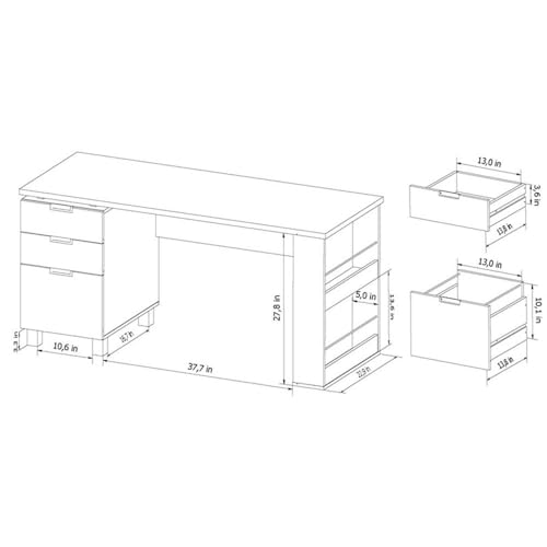 Scranton & Co Modern 3-Drawer Wood/Steel Office Desk, 59 in Wide, Espresso Finish, Built-in Filing Cabinet, Open Shelves, Chrome Accents, Particle Board Construction, Home Office Desk for Workspace