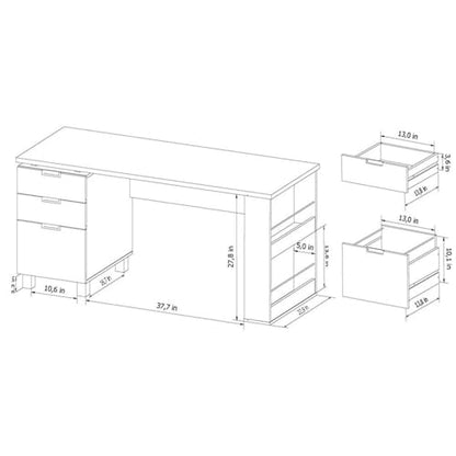 Scranton & Co Modern 3-Drawer Wood/Steel Office Desk, 59 in Wide, Espresso Finish, Built-in Filing Cabinet, Open Shelves, Chrome Accents, Particle Board Construction, Home Office Desk for Workspace