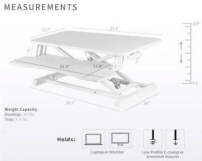 VIVO White 26 in Standing Desk Converter, DESK-V026KW - color: White, size: 26"