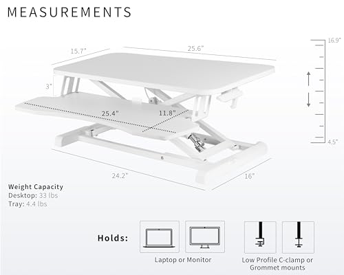 VIVO White 26 in Standing Desk Converter, DESK-V026KW - color: White, size: 26"
