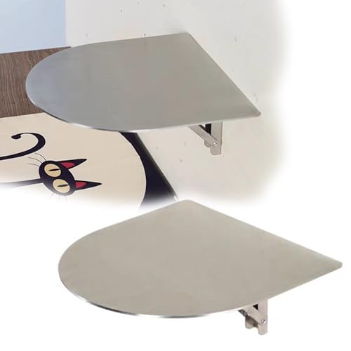 Small Wall-Mounted Table, Semi-Circle Folding Wall Desk 12" 14" 16" Stainless Steel Fold Down Floating Desk for Small Spaces(Silver,30cm/12in) - color: Silver, size: 30cm/12in
