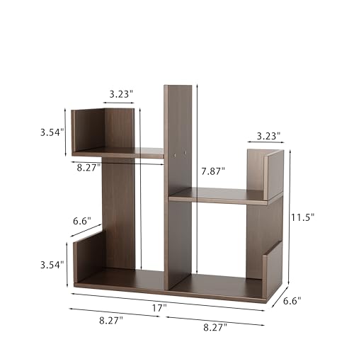 Modern 2-Tier Desk Bookshelf, Short Book Organizer, Display Shelf & Desktop Storage Rack, Space-Saving Desk Bookshelf for Books, Decor & Small Items, Brown - color: Brown