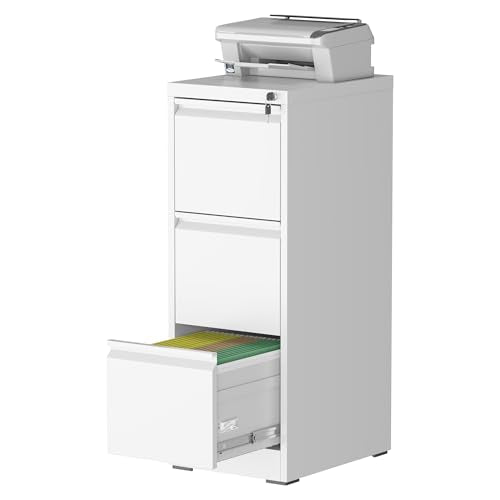 3 Drawer File Cabinet for Home Office, Vertical Filing Cabinet | Metal Lockable File Cabinet for Storage, Ideal for Legal/Letter/A4 Files, 40.4"H x 17.7"D x 15.2"W, Require Assembly, White - color: White, size: 40.4"H - 3 Drawer
