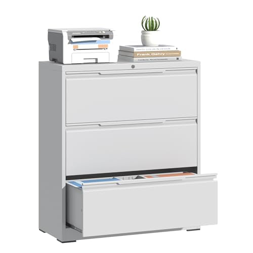 Lateral File Cabinet 3 Drawer, Metal File Cabinet with Lock - color: White, size: 3 Drawer - Lateral