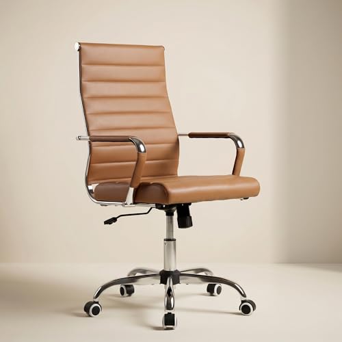 Okeysen Ergonomic Office Desk Chair, Ribbed Leather Modern Conference Room Chairs, Executive Adjustable Swivel Rolling Chair for Home & Office. - color: Ribbed Brown