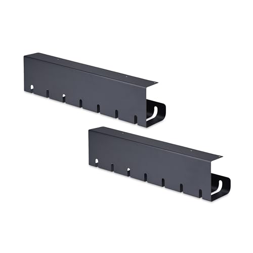 StarTech 2-Pack Under Desk Cable Management Tray (S2MB-Desk-Cable-Tray) | 42" Long (21" Per Tray), Screw-On, Metal Slotted Style Cable Organizer, Power Bar Holder, Black