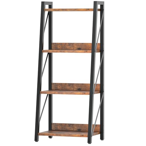 HOOBRO Ladder Shelf, 4-Tier Bookshelf, Corner Bookcase, Freestanding Storage Shelf Display Organizer, for Living Room, Bedroom, Home Office, Kitchen, Rustic Brown and Black BF304CJ01 - size: 16.4"L x 11.8"W x 39.4"H