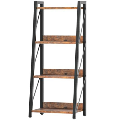 HOOBRO Ladder Shelf, 4-Tier Bookshelf, Corner Bookcase, Freestanding Storage Shelf Display Organizer, for Living Room, Bedroom, Home Office, Kitchen, Rustic Brown and Black BF304CJ01 - size: 16.4"L x 11.8"W x 39.4"H