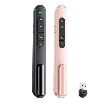 QUI 2 Pack Wireless Presenter Remote, USB, Black Pink | 2.4GHz RF Presentation Clicker with Hyperlink Volume Control, USB Presentation Remote for Mac, Laptop, Google Slides - color: Black Pink, style: USB