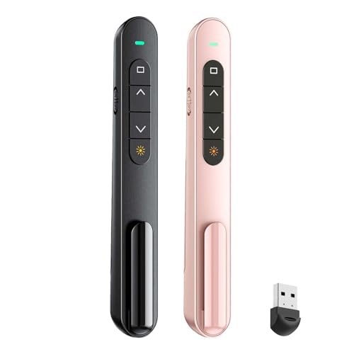 QUI 2 Pack Wireless Presenter Remote, USB, Black Pink | 2.4GHz RF Presentation Clicker with Hyperlink Volume Control, USB Presentation Remote for Mac, Laptop, Google Slides - color: Black Pink, style: USB