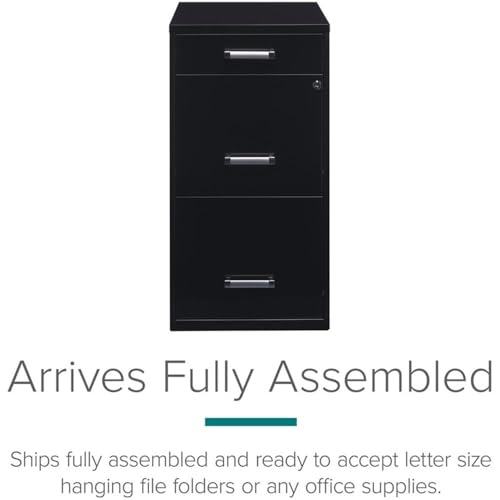 Scranton & Co 27.32" H x 18" D 3-Drawer Modern Metal Filing Cabinet with Pencil-Drawer, High-Sides, Letter Size, Patented Glide Suspension, for Small Office/Home Office, in Black - color: Black