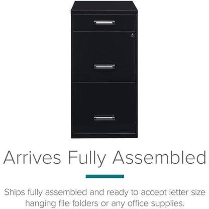 Scranton & Co 27.32" H x 18" D 3-Drawer Modern Metal Filing Cabinet with Pencil-Drawer, High-Sides, Letter Size, Patented Glide Suspension, for Small Office/Home Office, in Black - color: Black