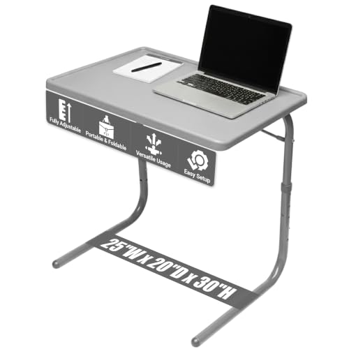 Table-Mate TV Tray Table | Portable Desk Folding Dinner Tray, Couch Table Trays for Eating Snack Food, Portable Laptop Desk, Bed Trays for Eating | Adjustable TV Trays with 3 Angles and Cup Holder - color: Silver, size: 20"D x 25"W x 30"H