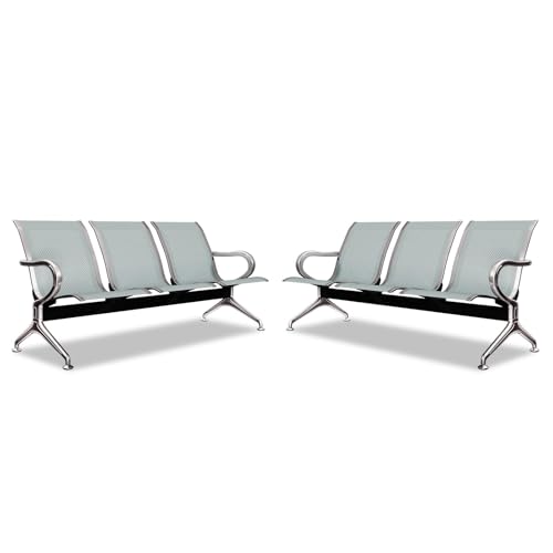 Kinsuite 2Pcs Waiting Room Chairs - 3-Seat Airport Reception Chairs Reception Bench Office Guest Chairs & Reception Chairs for Office Business Bank Hospital, Silver - color: Silver, size: 6-Seat