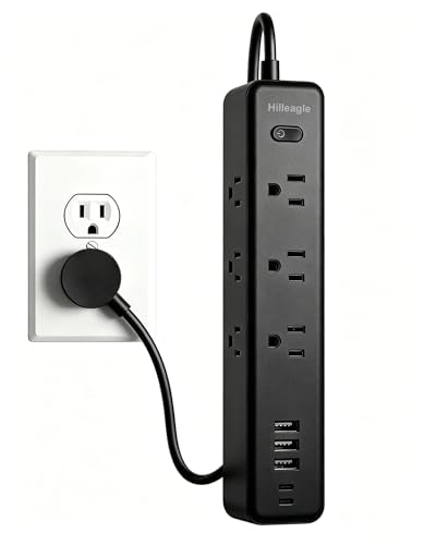 Power Strip Desktop Extension Cord with Multiple Outlets USB C Charge Ports - color: Black