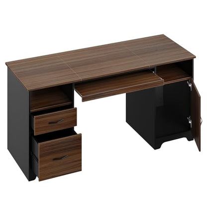 Bestier 59" Office Desk with File Drawer, Keyboard Tray & 2 Drawers, Cherry | File Drawer For Letter/A4/Legal Folders, 2 Storage Drawers, Keyboard Tray, Cable Management, 200 LBS Capacity, Cherry Finish - color: Cherry&black
