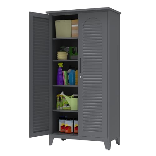 KEIKI 73'' H Metal Tool Storage Cabinet, Garage Storage Cabinet with Doors & Adjustable Shelves & Ample Storage Space for Garage, Home, Office, Utility Room