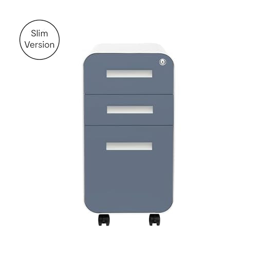 Laura Davidson Furniture Stockpile Slim 3-Drawer Mobile File Cabinet with Lock - Under Desk Metal Filing Cabinet, Legal/Letter File Folders, Wheels & Stationary Feet, Assembled, Coastal Blue Faceplate - color: Coastal Blue
