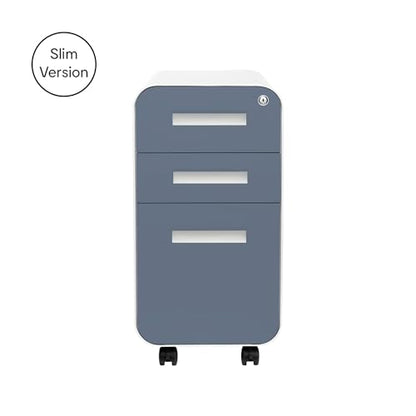 Laura Davidson Furniture Stockpile Slim 3-Drawer Mobile File Cabinet with Lock - Under Desk Metal Filing Cabinet, Legal/Letter File Folders, Wheels & Stationary Feet, Assembled, Coastal Blue Faceplate - color: Coastal Blue