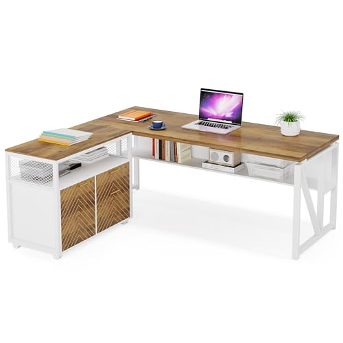 Tribesigns Office Desk with Drawers Sets, 63 inches L Shaped Computer Desk with Mobile File Cabinet,Big Executive Desk for Home Office Furniture Sets (Light Walnut, 63-inch) - color: Light Walnut