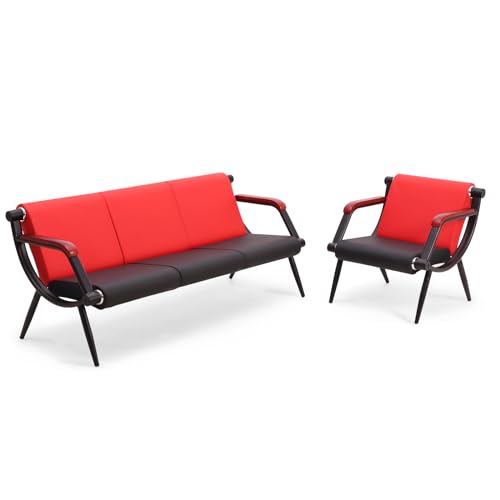 wonline Waiting Room Chairs, Office Furniture Reception Chairs with Arms, Leather Chairs is Suitable for Clinic,Airport,Hospital,Barber,Salon,Bank-(1 seat&3 seat,2pcs) - color: Red&black, size: 1-seat & 3-seat